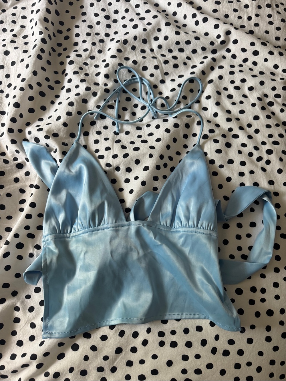 Light Blue Satin Halter Crop Top